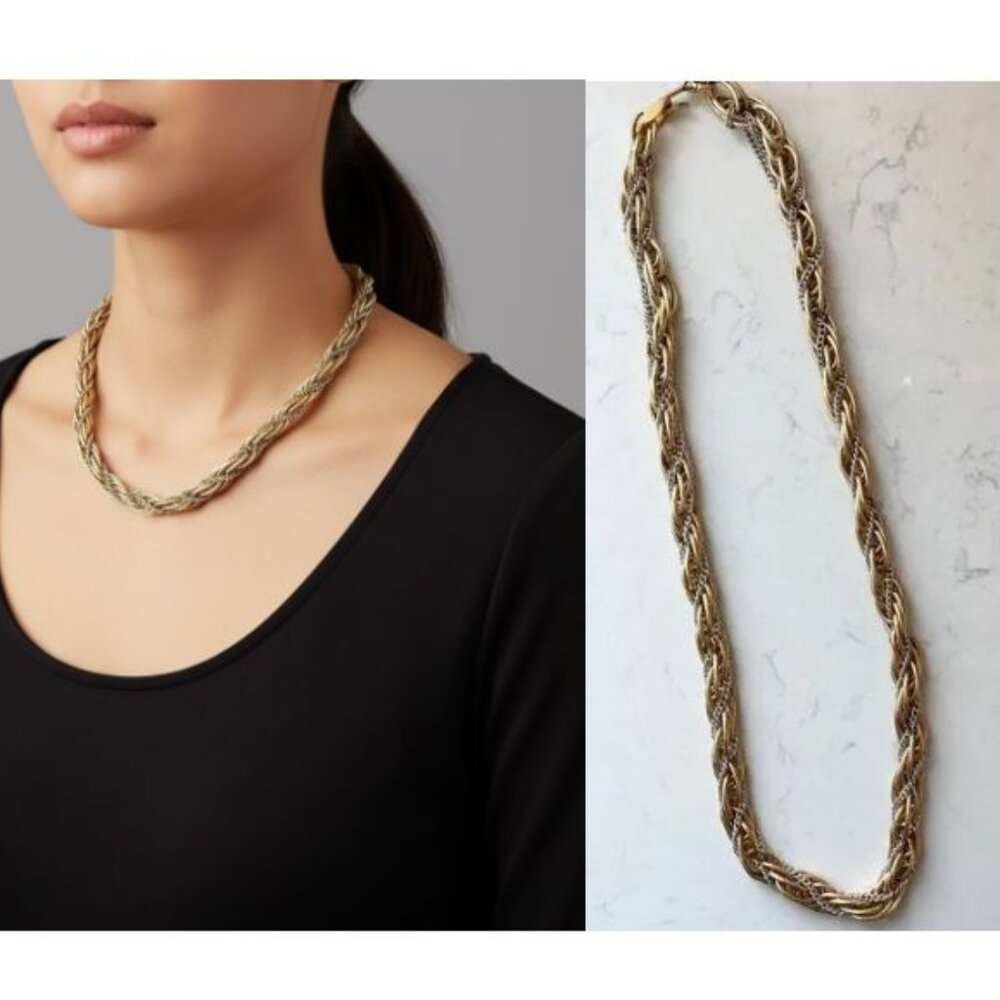 Vintage 1980s Gold & Silver Tone Chunky Chain Necklace Fancy Link 29" Long